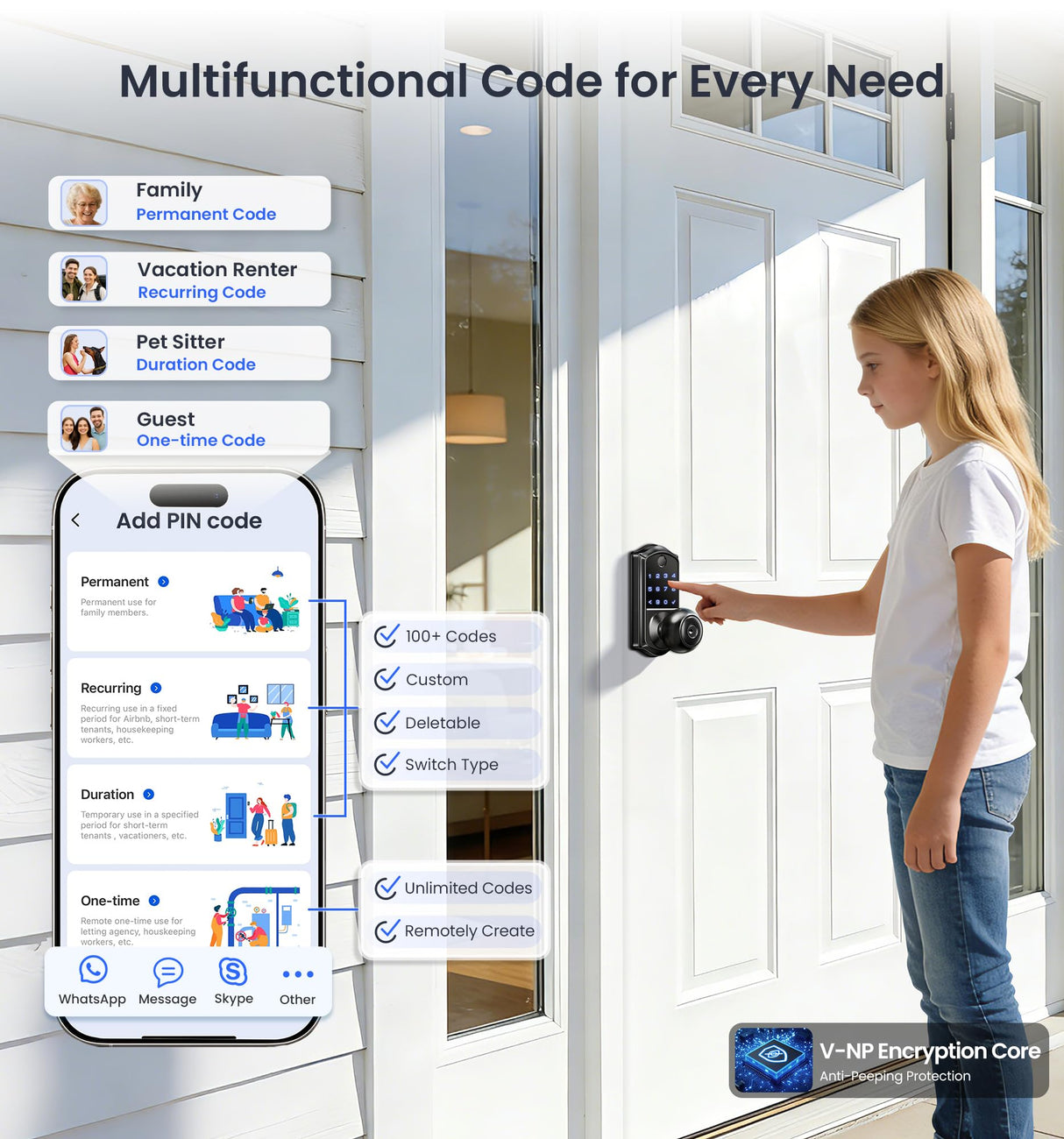 Veise VE018 Smart Knob Handle Lock - Fingerprint, App Control, Keyless Entry for Front Door and Bedroom, Electronic Digital Keypad, Auto Lock, Remote Access Sharing, Easy Installation, Matte Black