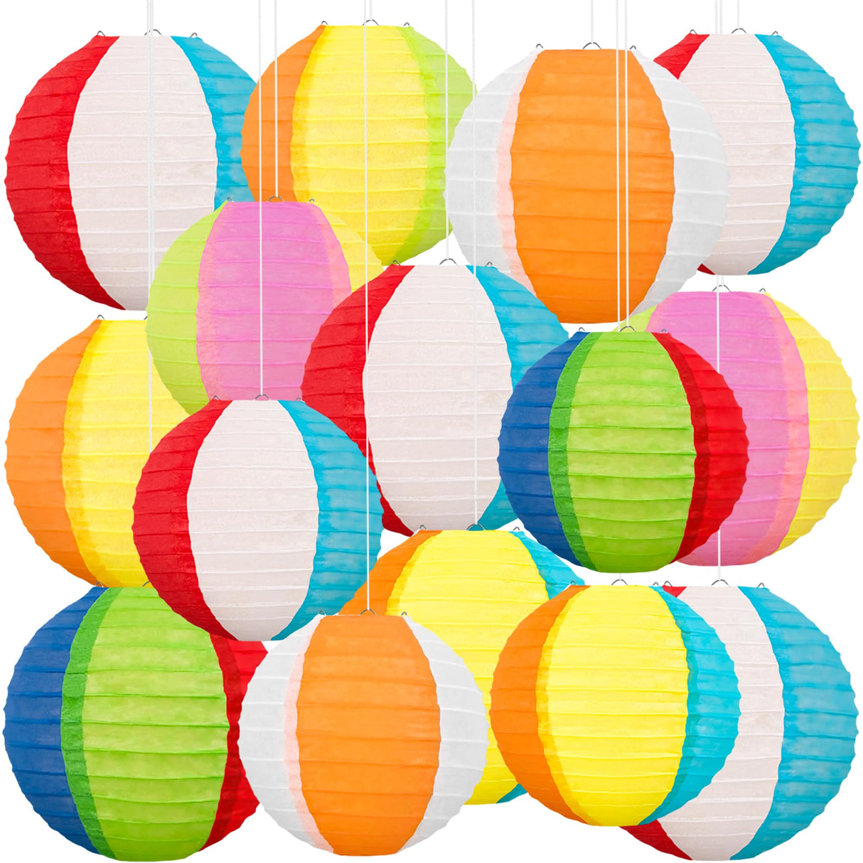 Renbuzhu 15PCS Pool Party Decorations Beach Ball Paper Lanterns - Summer Luau Hawaiian Themed Hanging Decor for Home Birthday Outdoor Indoor