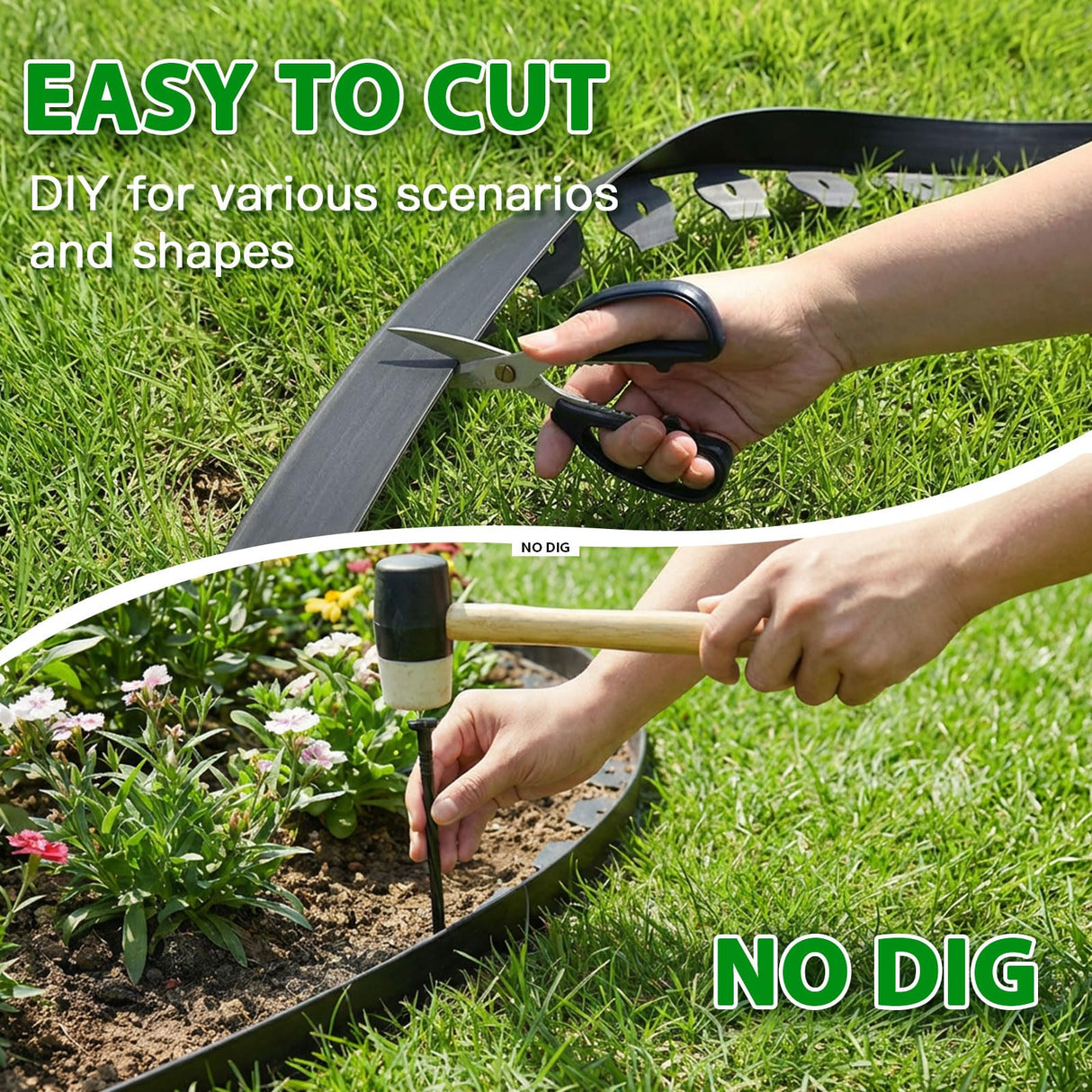 Tegarbed No Dig Landscape Edging 2 Inch x 100 FT, Heavy Duty Flexible Plastic Garden Border with 150 Spiral Spikes, Lawn Edging for Flower Beds, Walkways, Tree Rings, Mulch Beds and Landscaping, Black
