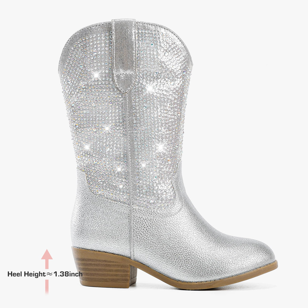 Motasha Girls Cowgirl Cowboy Boots Kids Rhinestone Sparkly Dress Western Boot Sparkle Big Kid Toddler Mid Calf Zipper Dance Party Birthday Halloween Christmas(M7112 Silver 13)