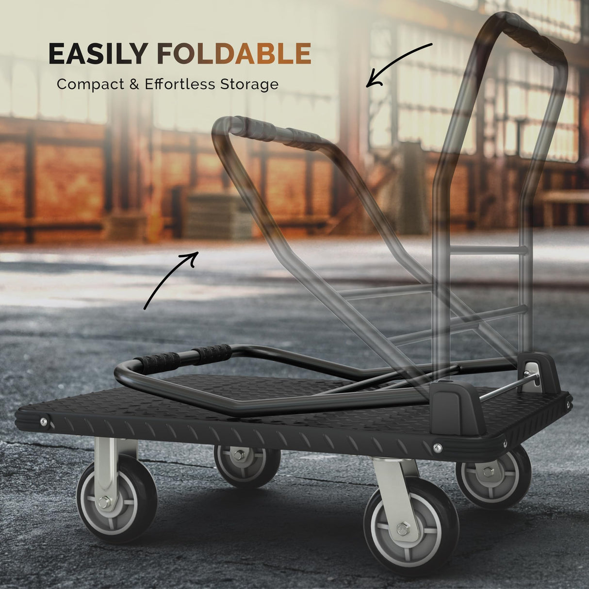 2200 lbs. Capacity Foldable Push Cart Dolly | Moving Platform Hand Truck | Heavy Duty Space Saving Collapsible | Swivel Flat Bed Wagon - Furniture Luggage Lifting