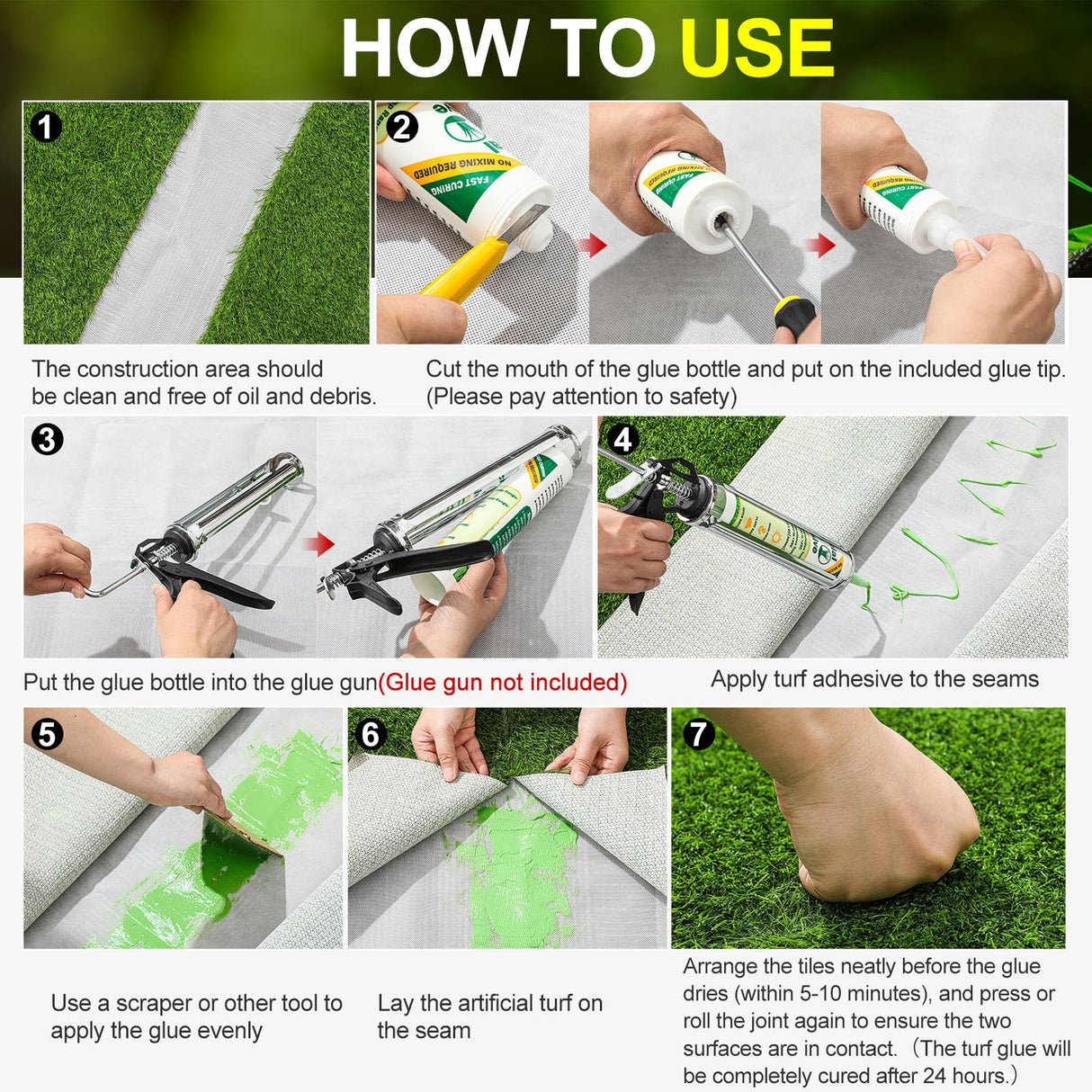 Threlaco 4 Tubes Turf Glue for Artificial Grass 10 oz Artificial Turf Tape Grass Paint Concentrate Glue Carpet Adhesive for Synthetic Surfaces(No Caulk Gun)