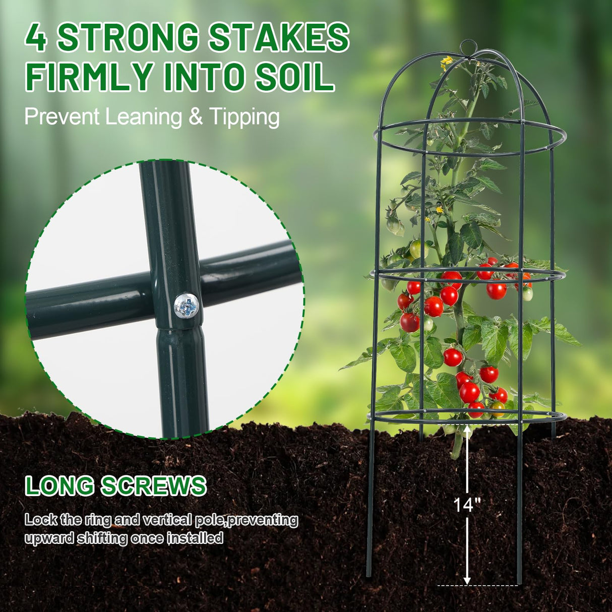 Trellis for Climbing Plants Outdoor, 60" Tall, 21" Dia, Heavy Duty Metal Garden Trellis Tower Potted Cages for Flowers Fruits Vegetable Cucumber Tomato Rose Clematis Pea Bean Raised Bed Trellises