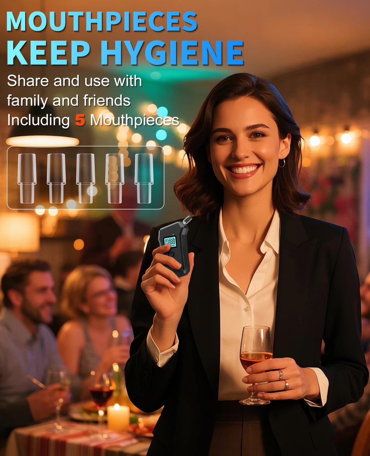 Breathalyzer, Professional Grade-Accuracy Breathalyzers for Alcohol, 2025 Upgraded Portable Breathalyzers with LCD Digital Display, Personal Alcohol Breath Alyzer Tester for Home Use 5 Mouthpieces
