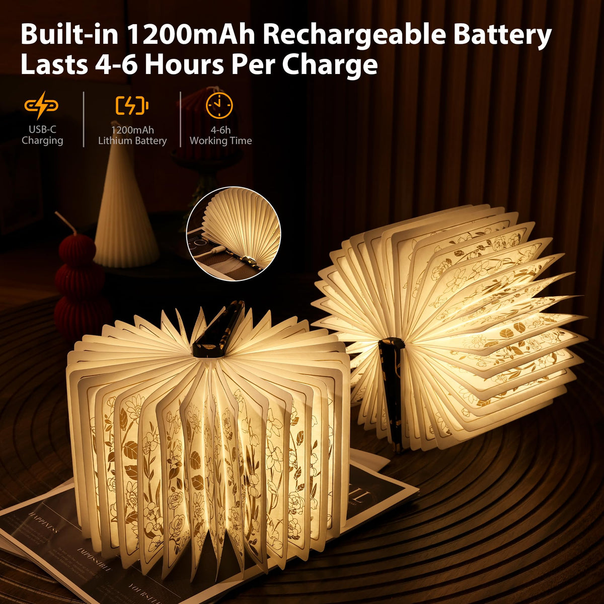 ZBOLE Book Lover Gift, Folding Book Lamp Decor, Portable Print Book Light