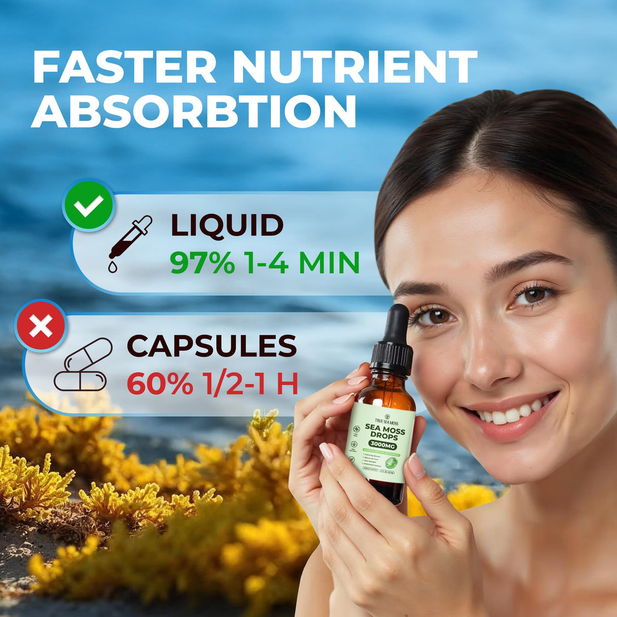 TrueSeaMoss 3000mg Irish Sea Moss Drops with Burdock Root & Bladderwrack for Digestive System & Muscle Recovery Support - 2 Fl Oz Apple NW1