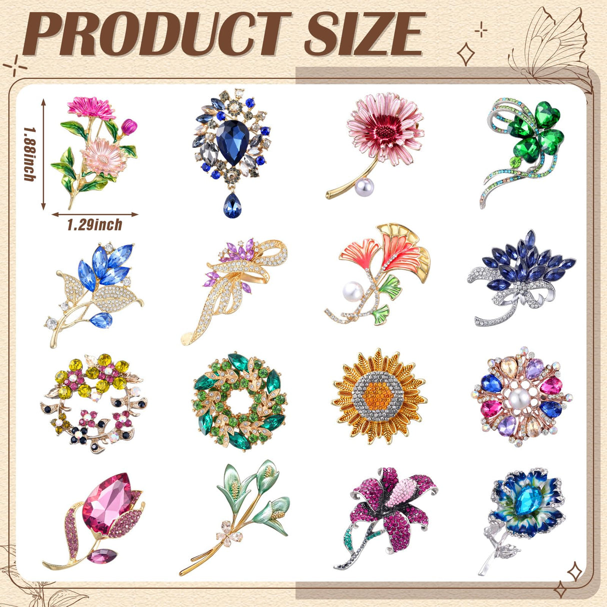 Sasylvia 16 Pcs Women Brooches Bulk Rhinestone Pins Set