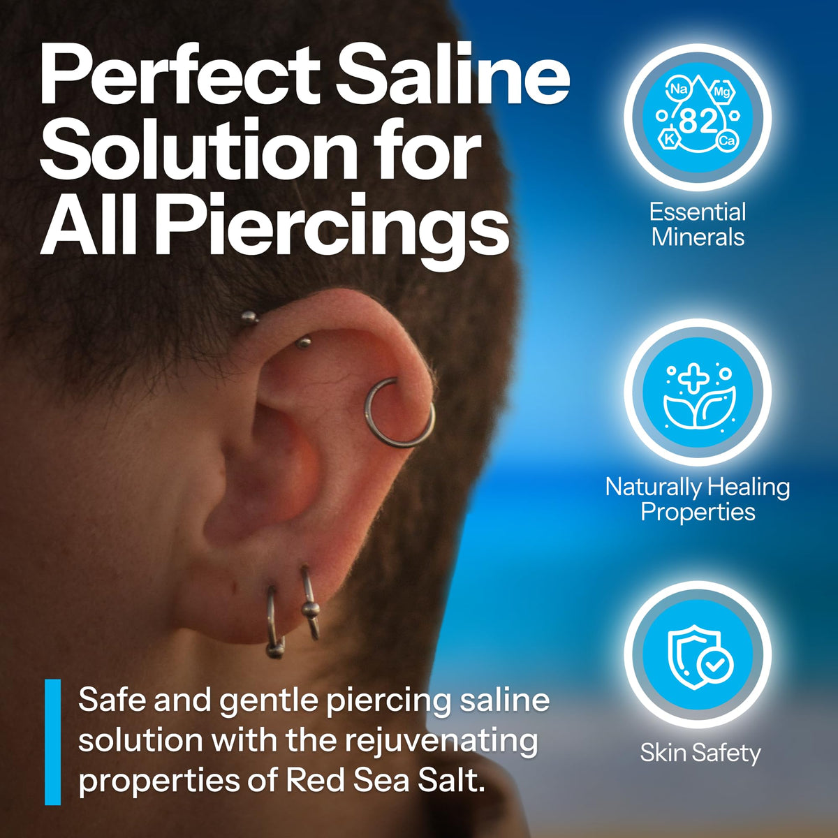 H2Ocean Piercing Aftercare Spray, Sterile Sea Salt Saline Solution, 4 oz