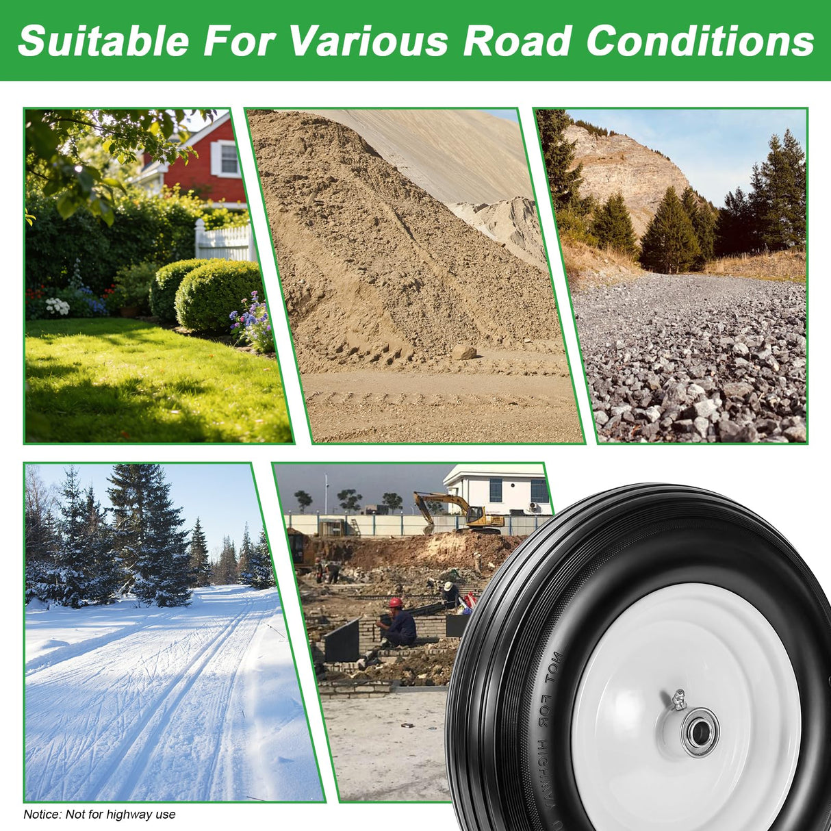 LTNICER (2-Pack) Fits 4.80/4.00-8, 3.50/2.50-8, 4.00-6, 4.00-8 Wheelbarrow Wheels,14.5" Wheelbarrow Flat Free Tire, with 3/4" & 5/8" Bearing,3" Hub for Garden Cart Trolley Wagon Lawn Mower