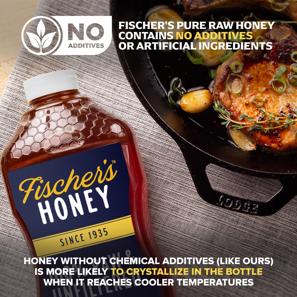 Fischer’s 100% Pure, Raw & Unfiltered Honey - All-Natural Sweetener - Rich Flavor Profile, Packed with Nutrients, 40 oz