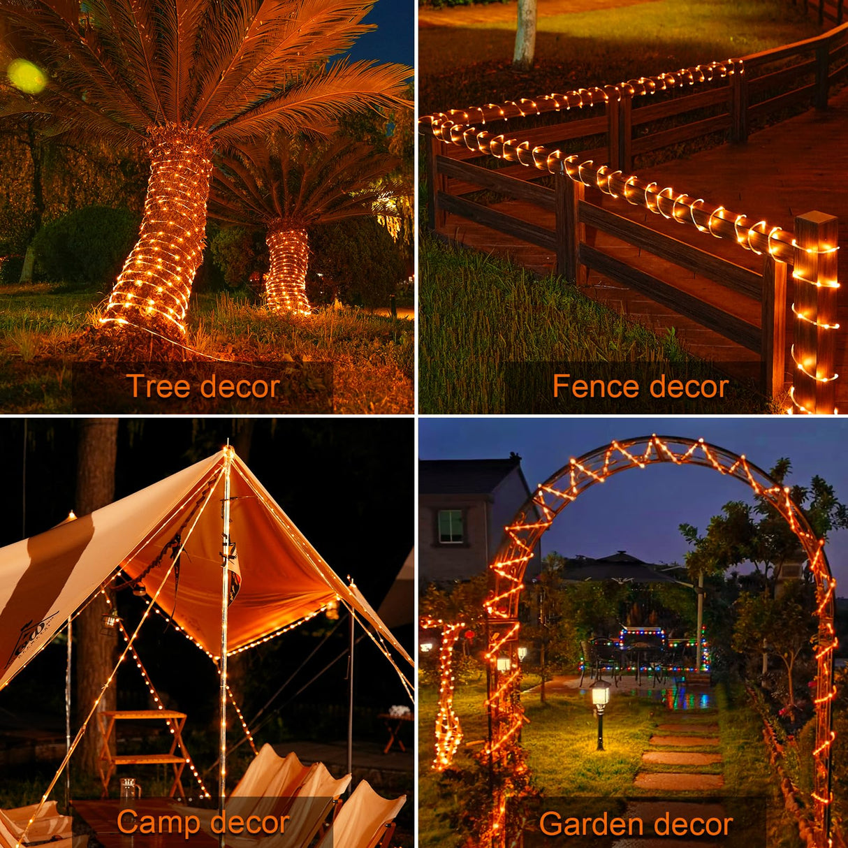 JMEXSUSS Orange Halloween Solar Lights, 66 ft 200 LED Rope Lights Outdoor Waterproof, PVC Tube Orange Christmas String Lights for Halloween Thanksgiving Fall Party Tree Fence Christmas