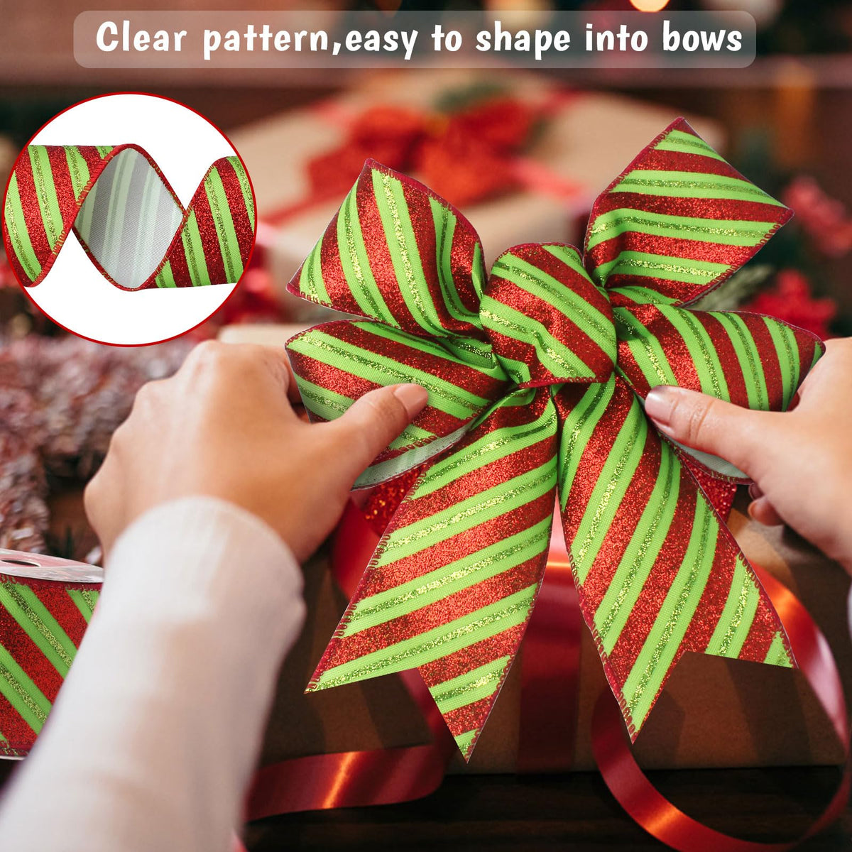 Tsorode Christmas Ribbon Wired 2.5 inch,6 Rolls 30 Yards Christmas Ribbon