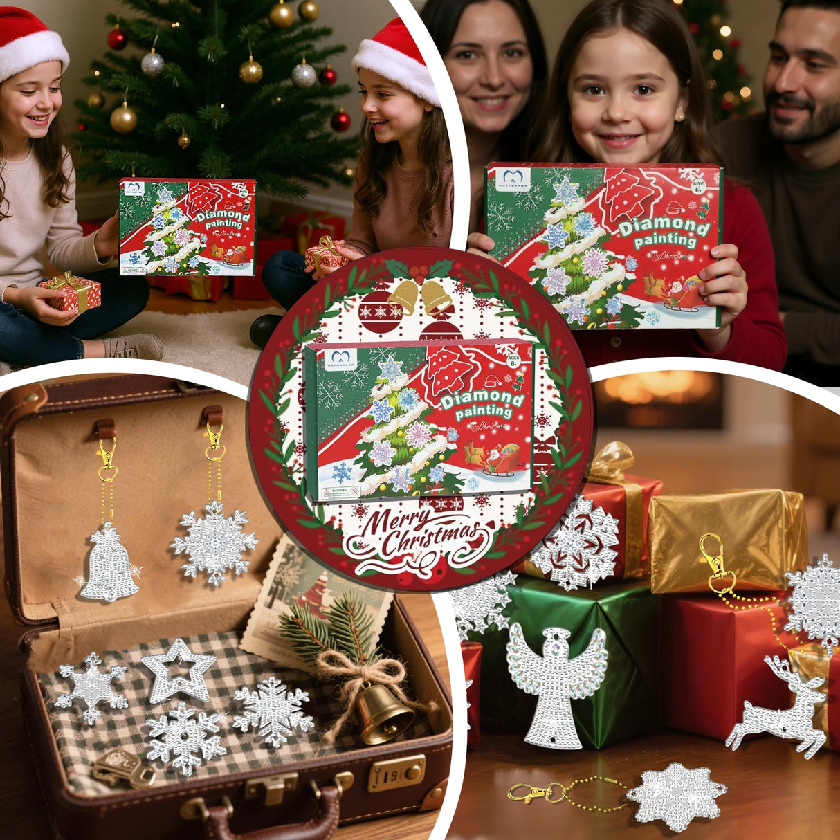 MATHARAGO 20 Pcs Snowflakes Diamond Art, 5D DIY Double-Sided Christmas Ornaments, Diamond Painting Keychains for Christmas and Daily Decoration(White-Christmas)