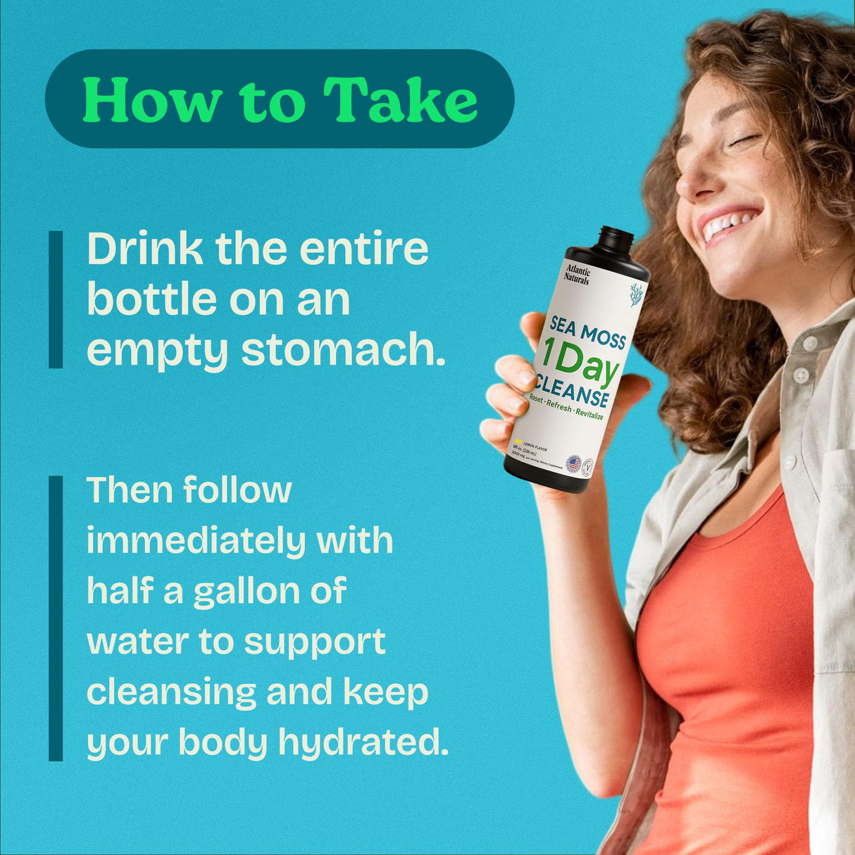 Atlantic Naturals - 1 Day Colon Cleanse Full Body Detox Drink - Sea Moss Supplement for Women & Men, Gut Health, Kidney & Liver Immune Energy Enhancer Gut Cleanse - Lemon Flavor Juice, 8 fl oz