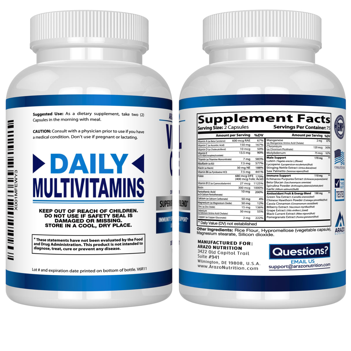 Arazo Nutrition Vital One Multivitamin for Men – Daily Wholefood Supplement - 150 Vegan