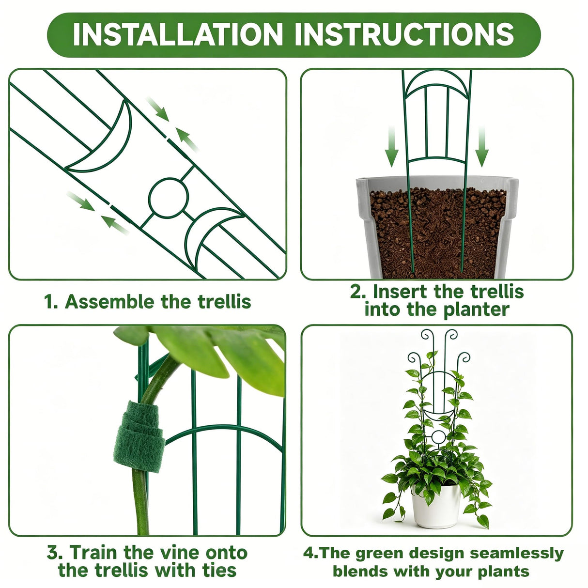 KINGLAKE Plant Trellis for Climbing Plants Indoor Outdoor - 2 Pack 32.7 Inch Green Expandable Metal Garden Trellis for Potted Climbing Plants Support Flower Vine Ivy Monstera Houseplant with Tape
