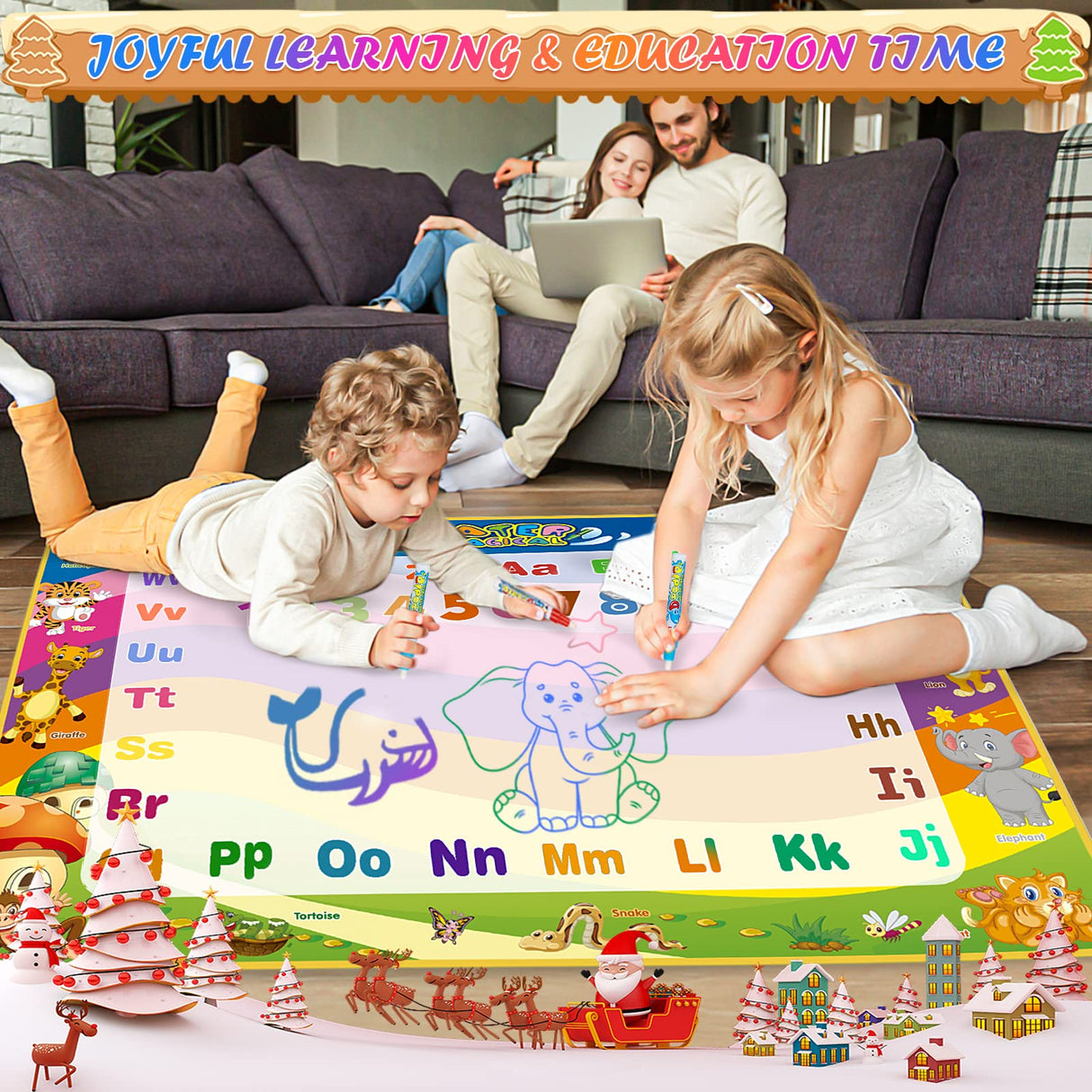 Toddler Toys Water Doodle Mat: 40 X 30 Inch Mess Free Coloring & Drawing Instant Drying Mat - Kids Learning Toys for Girls Age 3-5 Home Educational Activities - Birthday/Christmas Gifts for Girls Boys