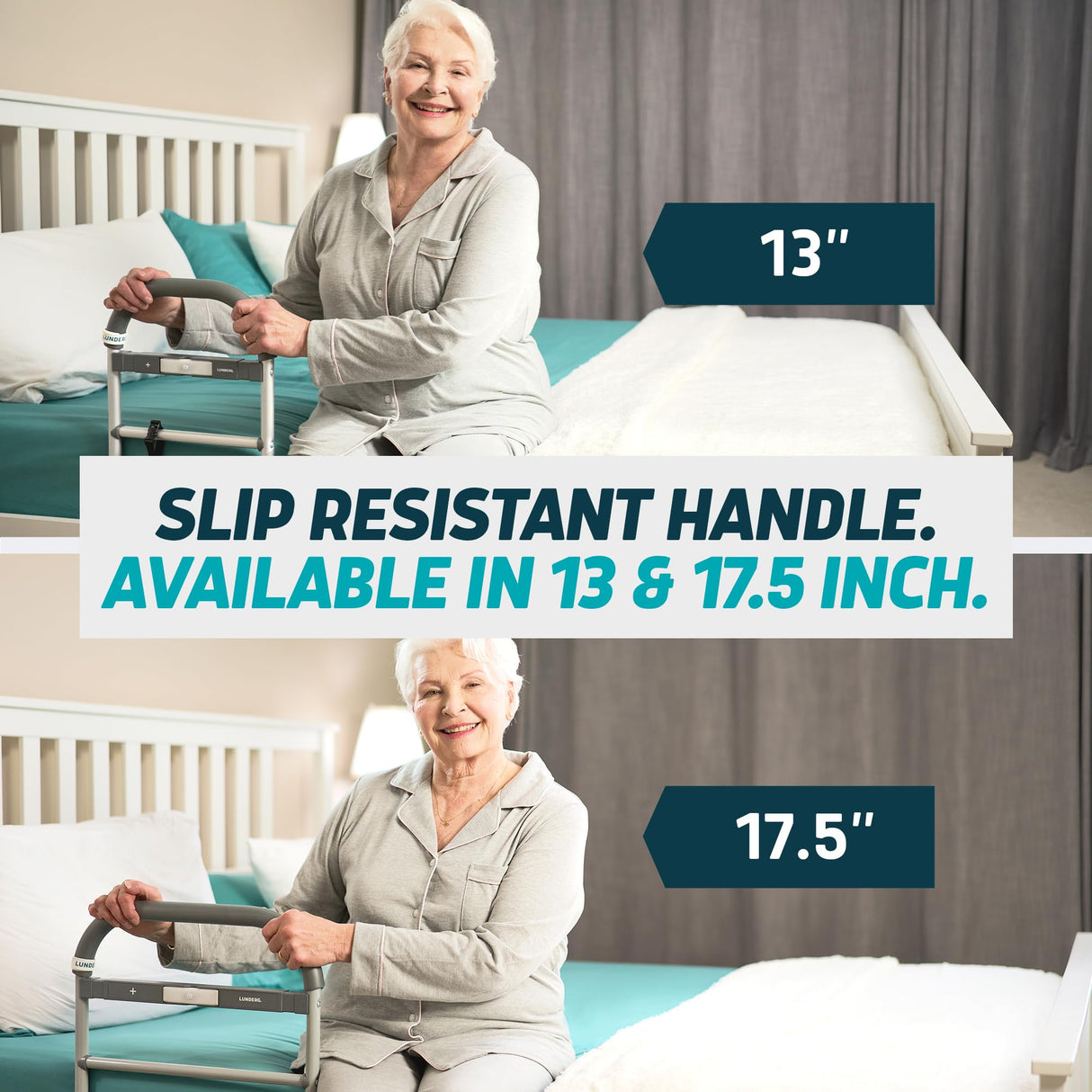 Lunderg Bed Rails for Elderly Adults Safety - Large - with Motion Light & Non-Slip Handle - Bed Railings for Seniors & Surgery Patients - The Cane Fits Any Bed & Makes Getting in & Out of Bed Easier