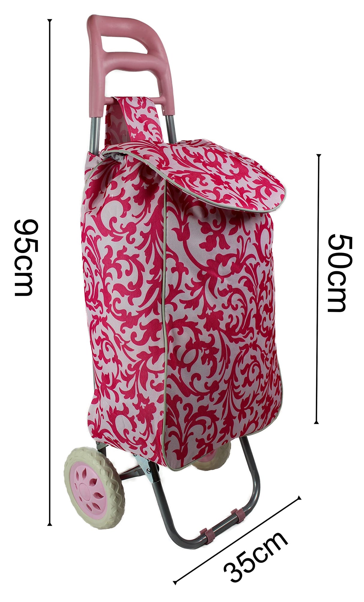 Large Shopping trolley. Modern and colourful pull push cart. Lightweight and strong. Collapsible, folding stow away design. (Pink)