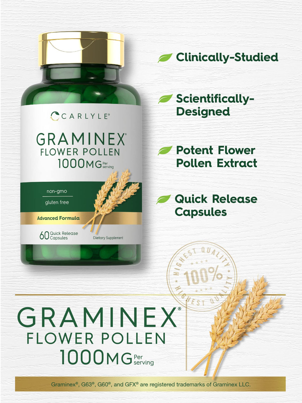 Carlyle Graminex Flower Pollen Extract | 1000 mg | 60 Capsules | Non-GMO & Gluten Free