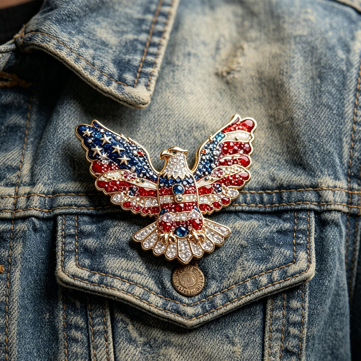 250th Anniversary Enamel Brooch Pin, Red White and Blue Patriotic Brooch, Eagle Design Enamel with Rhinestones Jewelry Gift