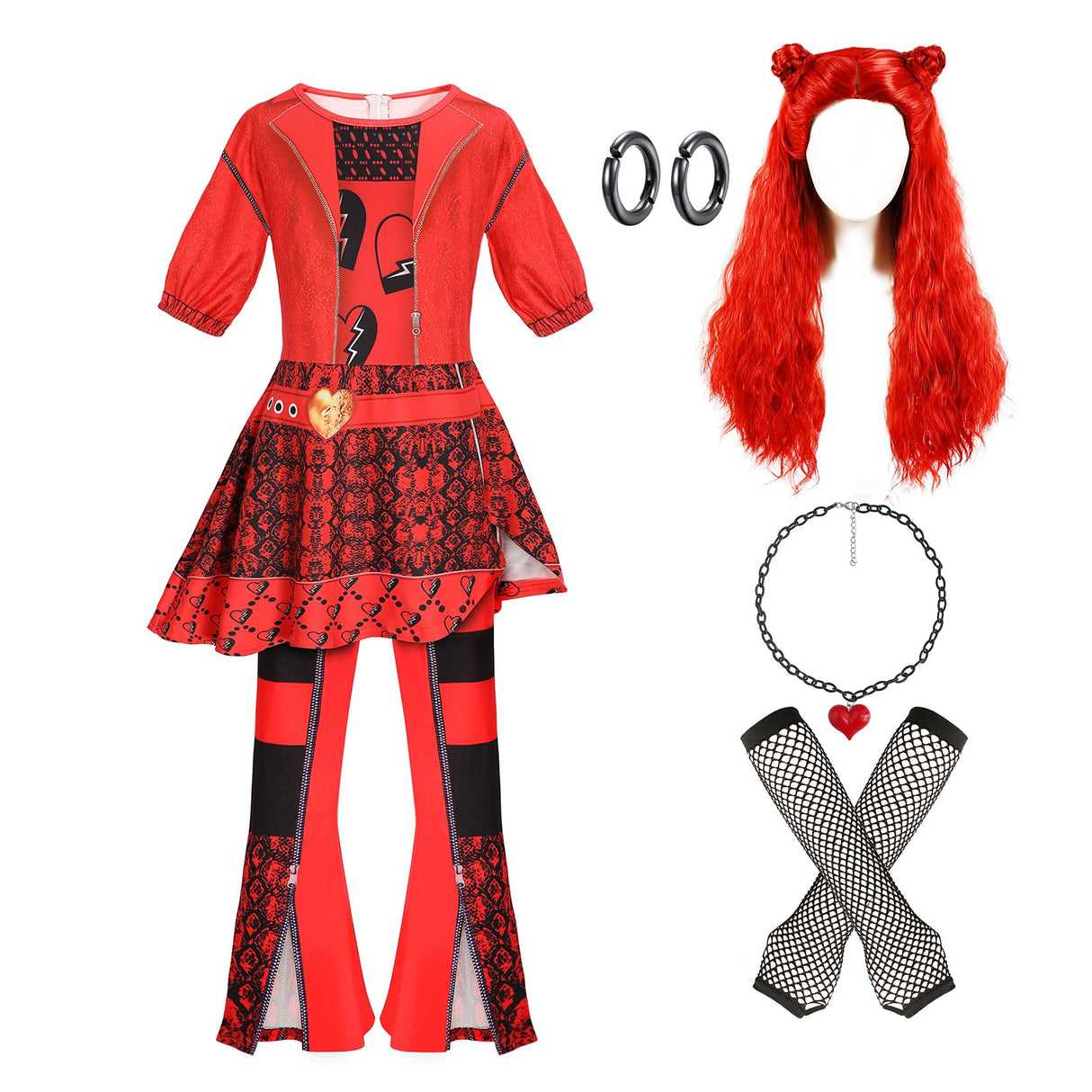 RUXINRUA 4-13 Years Rise of Red Girls Cosplay Costume Sets, Role Playing Outfits Halloween Theme Birthday Christmas Carnival Party Events School Plays Dress Up with Wig (7-8 years)