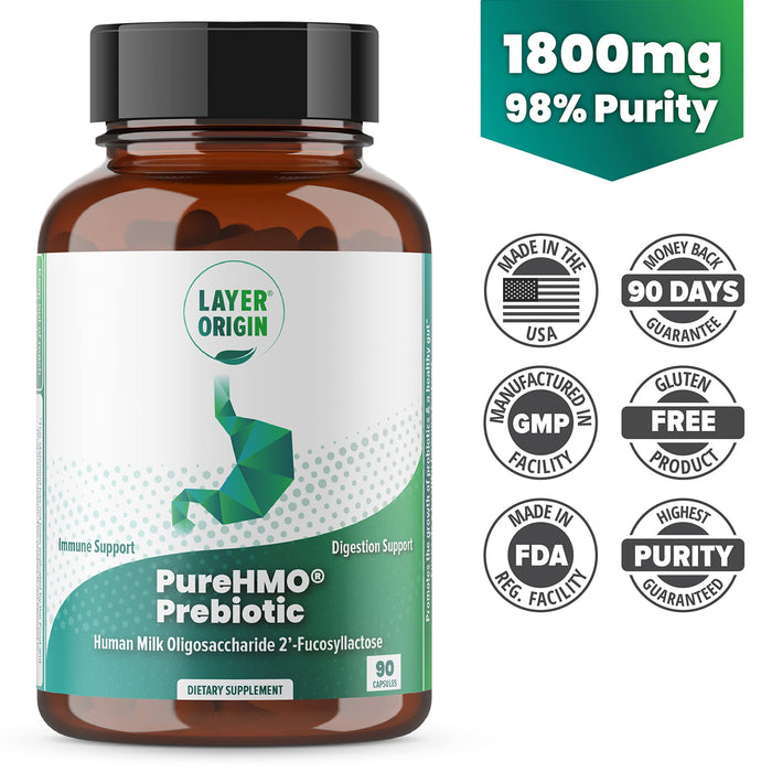 Layer Origin | PureHMO Human Milk Oligosaccharide (HMO 2'-FL) Prebiotic - Feed 180 Billion Probiotics/Serving, 30-Day Supply