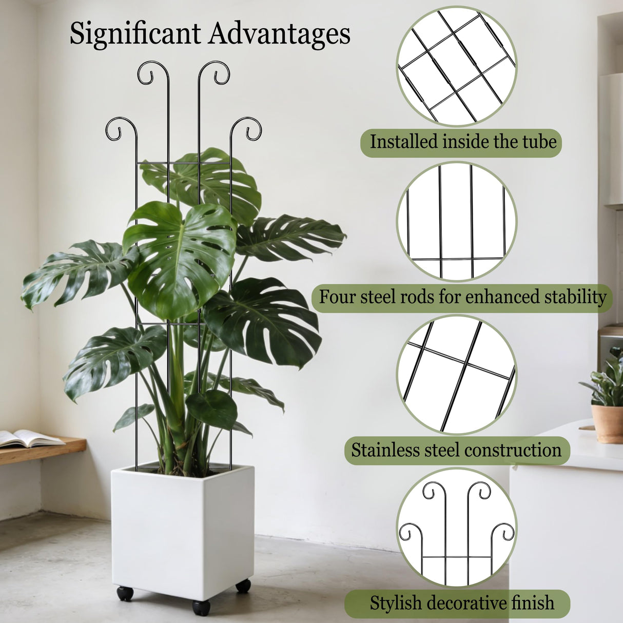 3 Set Tall Trellis for Potted Plants Indoor, 32'' Expandable Garden Metal Trellis for Climbing Plants Outdoor, Monstera Plant Support for Hoya, Vine, Ivy Pothos (Black)