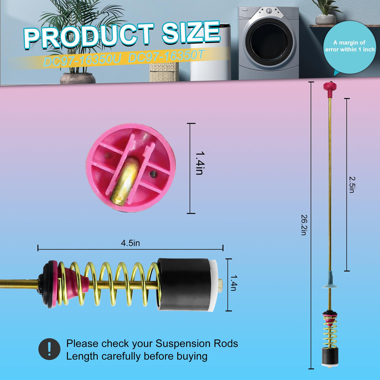Upgraded DC97-16350U DC97-16350T Washer Suspension Rods for SAMSUNG WA50R5200AW/US, WA50R5400AV/US WA50R5400AW/US WA45T3200AW/A4 WA45H7000AW/A2 and WA45N3050AW/A4 Washing MachineοΌ4pcsοΌ