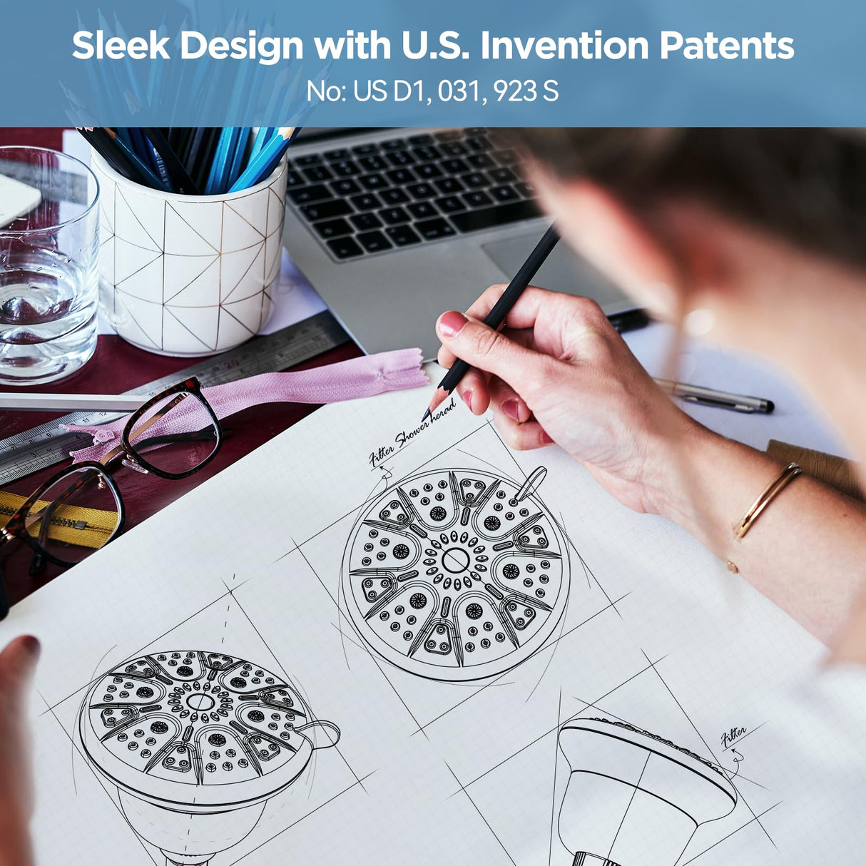 MakeFit Filtered Shower Head - High Pressure Shower Head with Filter for Hard Water Softener - 7 Settings Bathroom Rain Showerhead to Remove Chlorine and Heavy Metals (Chrome)