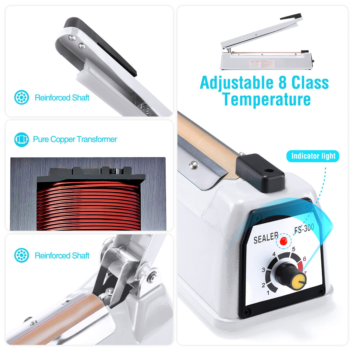 METRONIC Impulse Sealer 12 Inch, Heat Sealer Machine with Repair Kit, Manual Bag Sealer, Heavy Duty Impulse Heat Sealer for Plastic Bags, Shrink Wrap Bags (White)