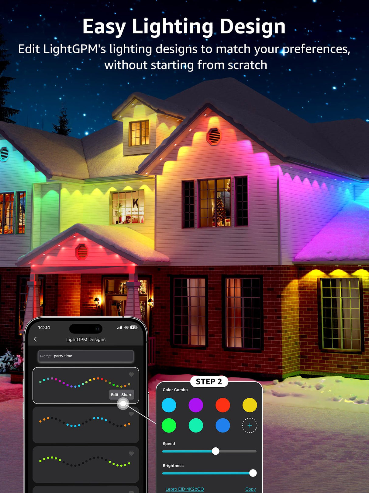 Lepro E1 AI Permanent Outdoor Lights APP Control, 150ft 90 LED Smart RGB+IC+Warm/Cool White House Eave Lights for Halloween Christmas, Alexa Google Enabled 2.4 GHz WiFi/Bluetooth, NO Remote Controller