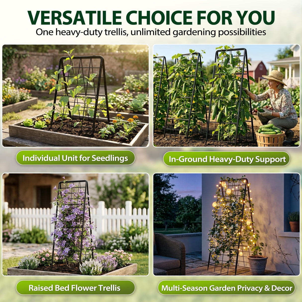 Heavy Duty 2 Pack 50"x17" Adjustable A-Frame Trellis for Climbing Plants Outdoor, Metal Rust-Proof Garden Trellis, Dense Grid Climbing Frame Trellis for Raised Beds, Cucumber, Tomatoes Outdoor