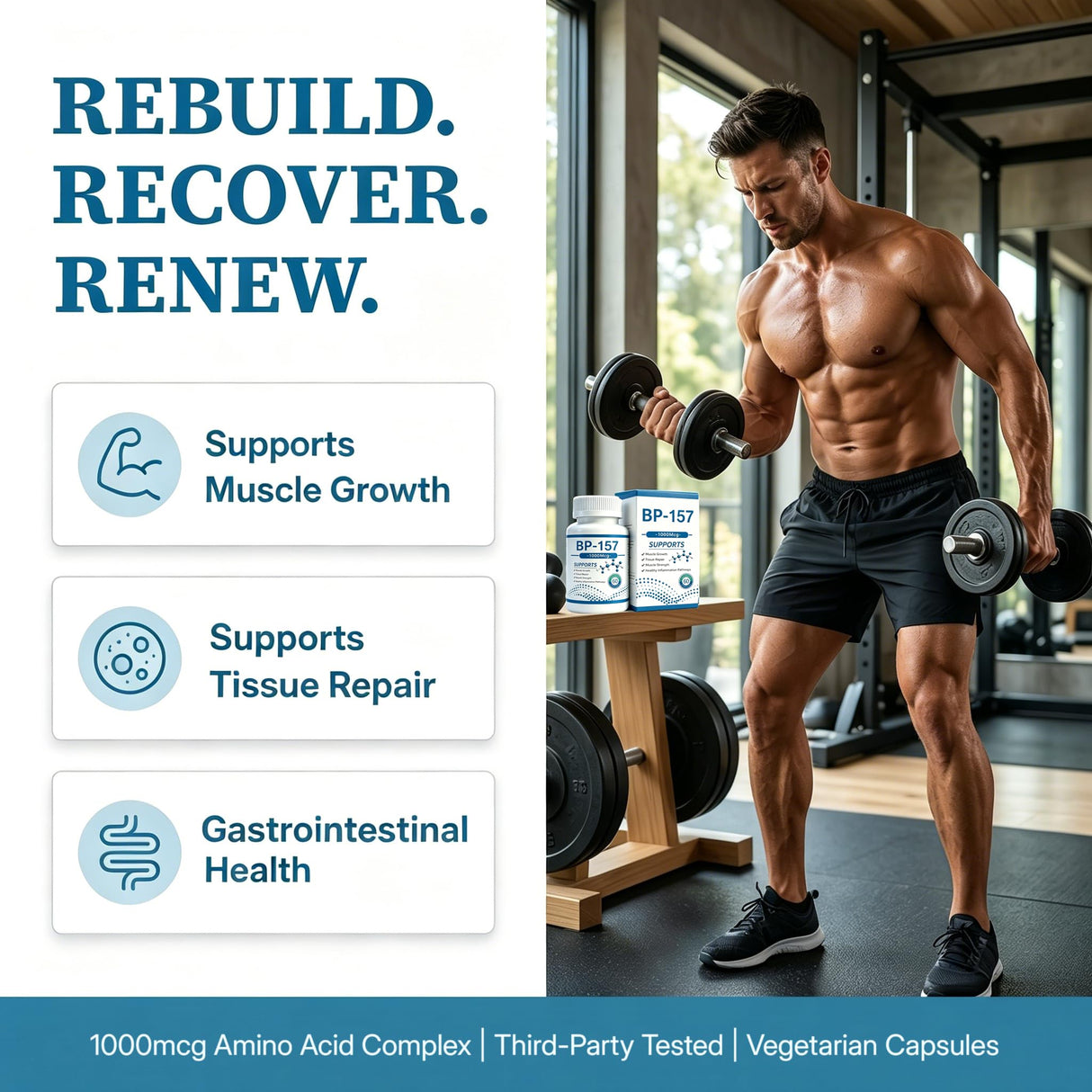BP-157 1000Mcg 120 Count Supports Muscle Growth, Tissue Repair, Digestive Health and Overall Health