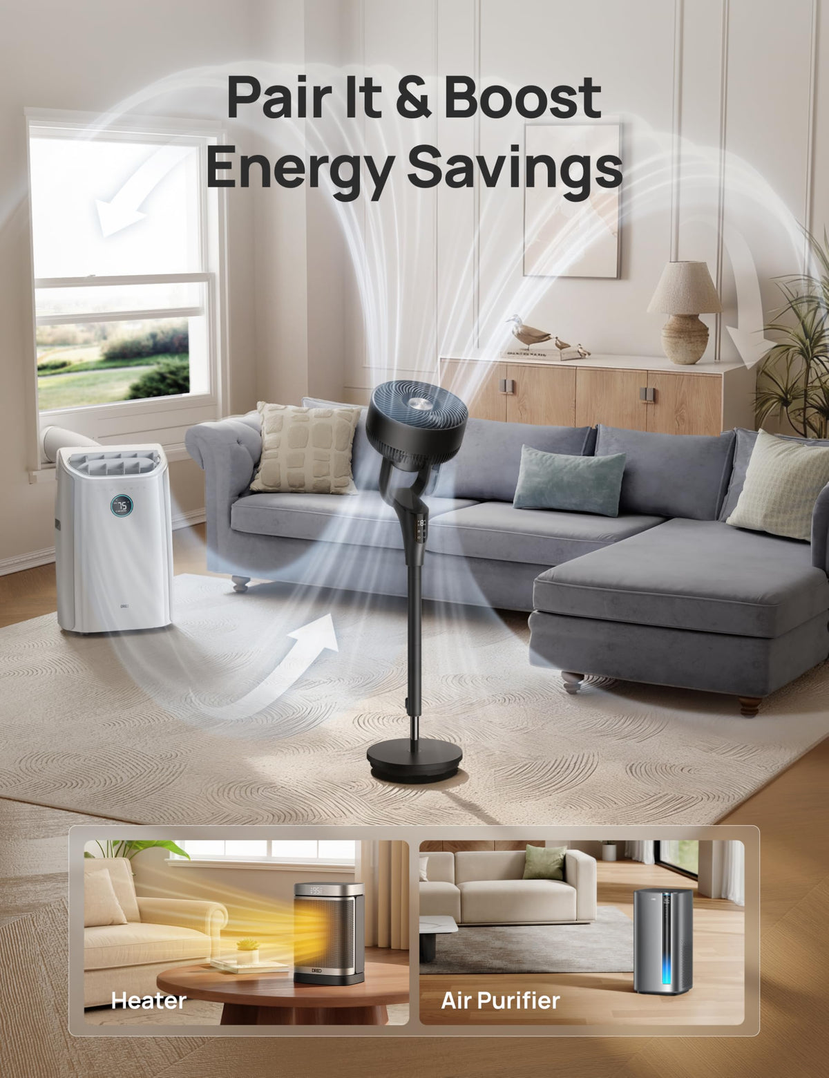 DREO Fan for Bedroom, Standing Oscillating Fan for Whole Room, Quiet Fan