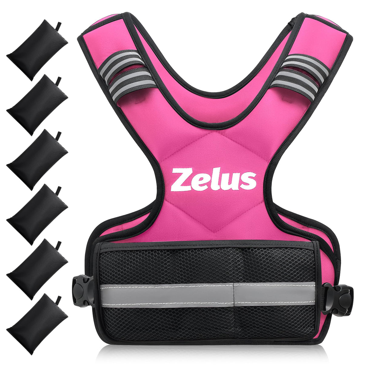 ZELUS Weighted Vest for Men and Women, Adjustable Body Weight Vest Exercise Set for Workouts, 4-10lb/11-20lb/20-32lb with 6 Ironsand Weights for Cardio Strength Training Walking Jogging, 4-10lb. Pink
