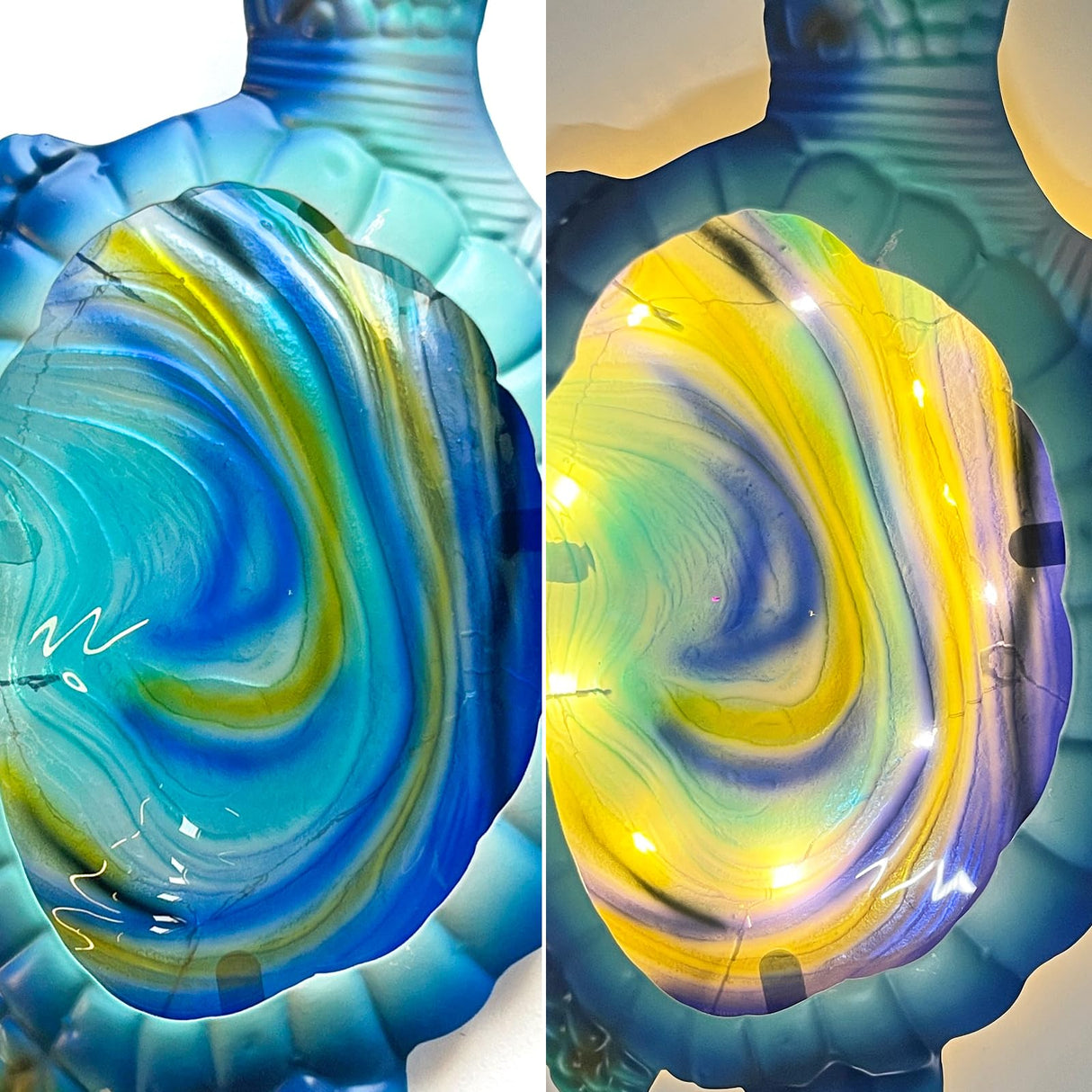 LIFFY Sea Turtle Decor Ocean Nautical Beach Wall Art Metal Glass Sea Turtle Bathroom Decor with LED Fairy Lights, 15" Indoor Outdoor Wall Art Sculpture for Patio,Pool,Beach,Garden,Yard,Home Gift