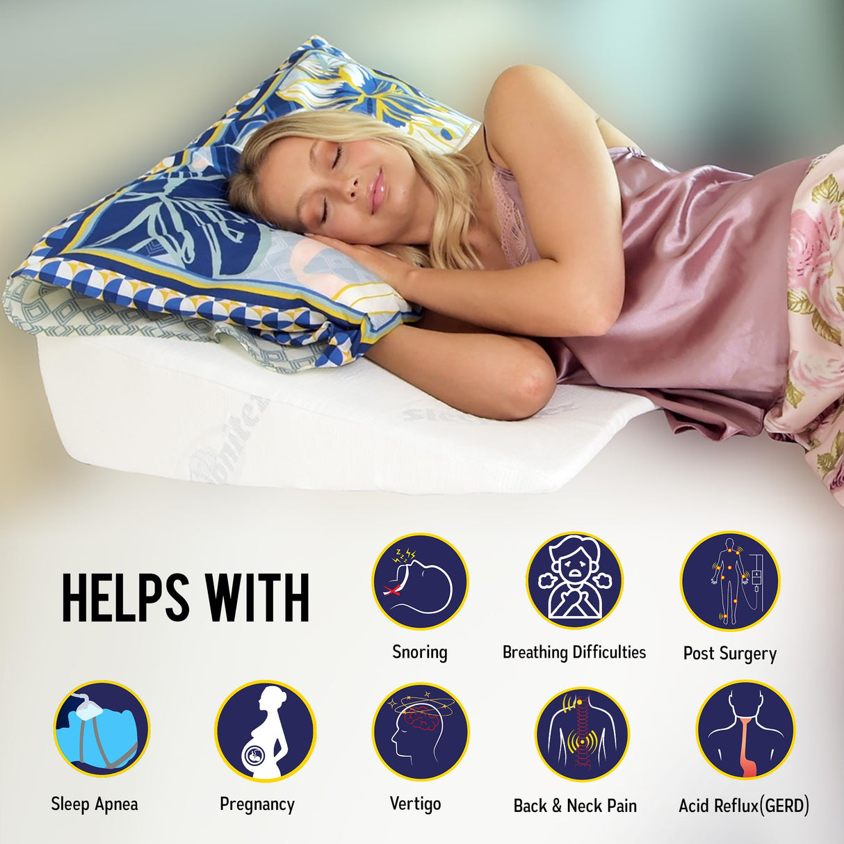 Sleepnitez FSA HSA Eligible 8" Bed Wedge Pillow – Memory Foam Wedge for Sleeping, Acid Reflux Pillow for Snoring, GERD, Pregnancy – Luxurious 3.25" Memory Foam Top Layer
