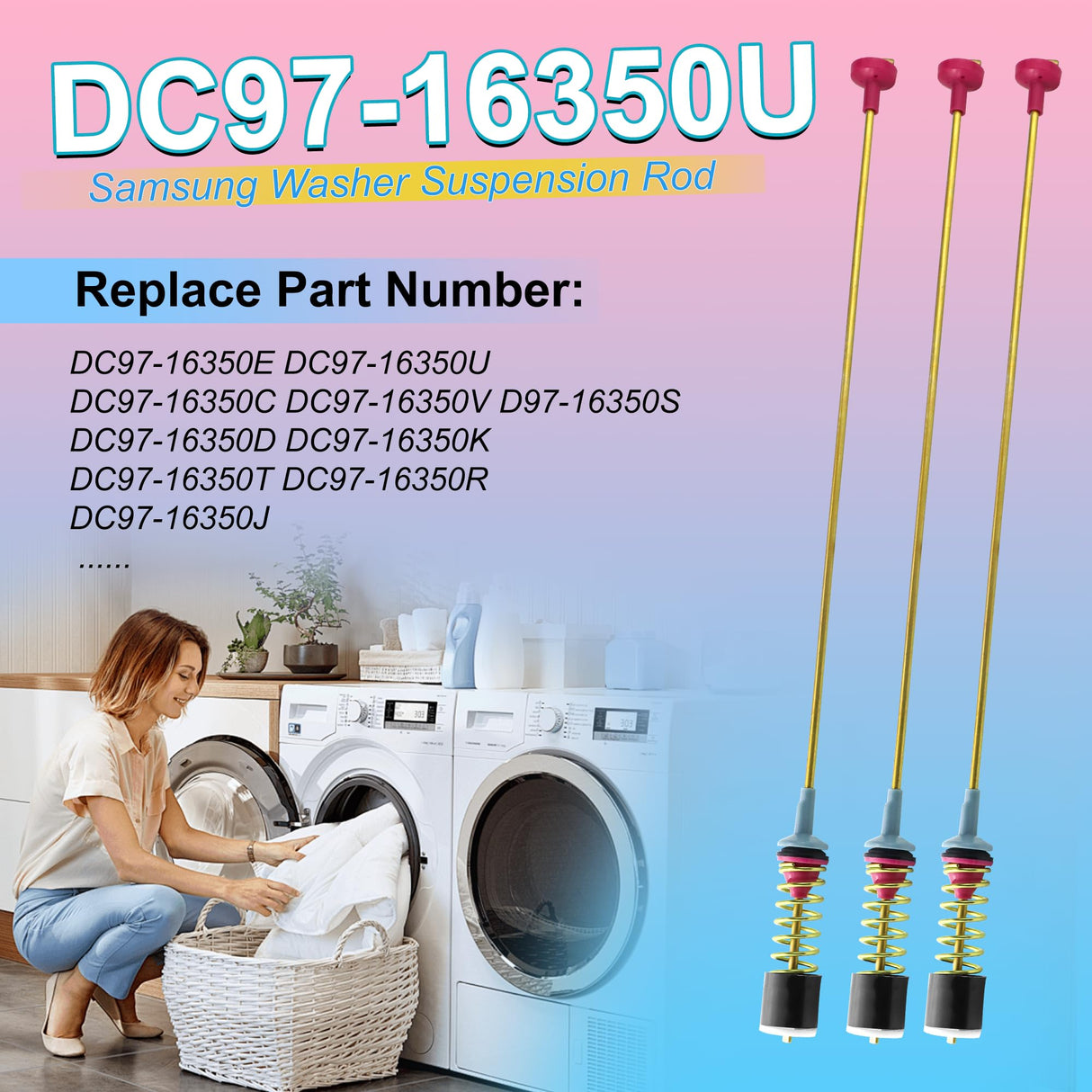 Upgraded DC97-16350U DC97-16350T Washer Suspension Rods for SAMSUNG WA50R5200AW/US, WA50R5400AV/US WA50R5400AW/US WA45T3200AW/A4 WA45H7000AW/A2 and WA45N3050AW/A4 Washing MachineοΌ4pcsοΌ