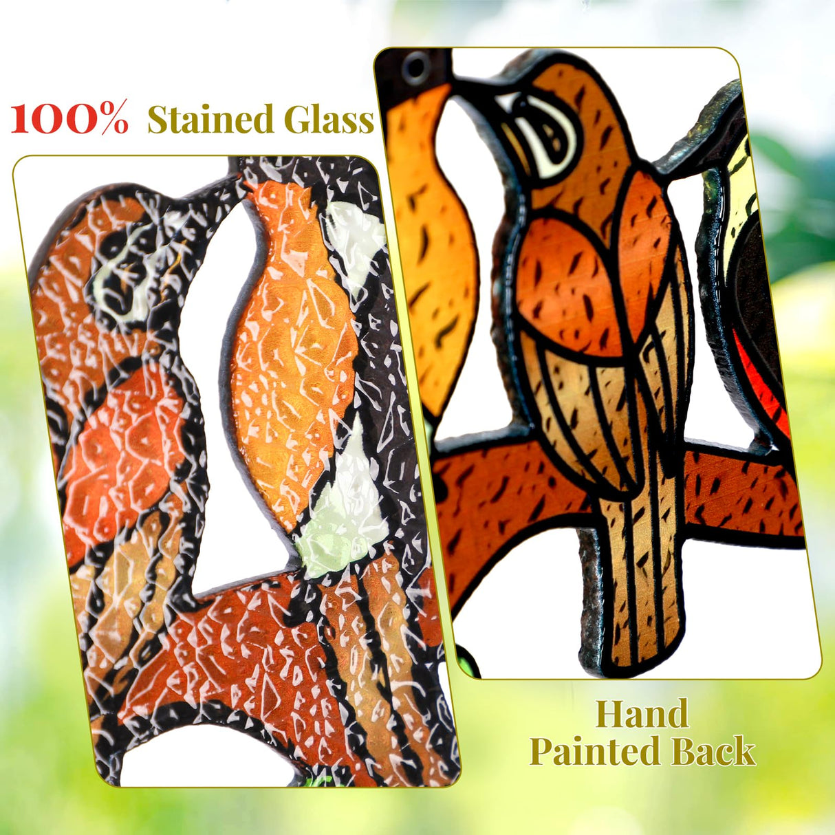 Huray Rayho Stained Glass Sun Catcher Birds On Branch for Indoor Window Hanging, Hand-Painted and Double Side with Gift Packaging, Hummingbird Gifts for Bird Lovers Mom Grandma, Bird Decor Ornament