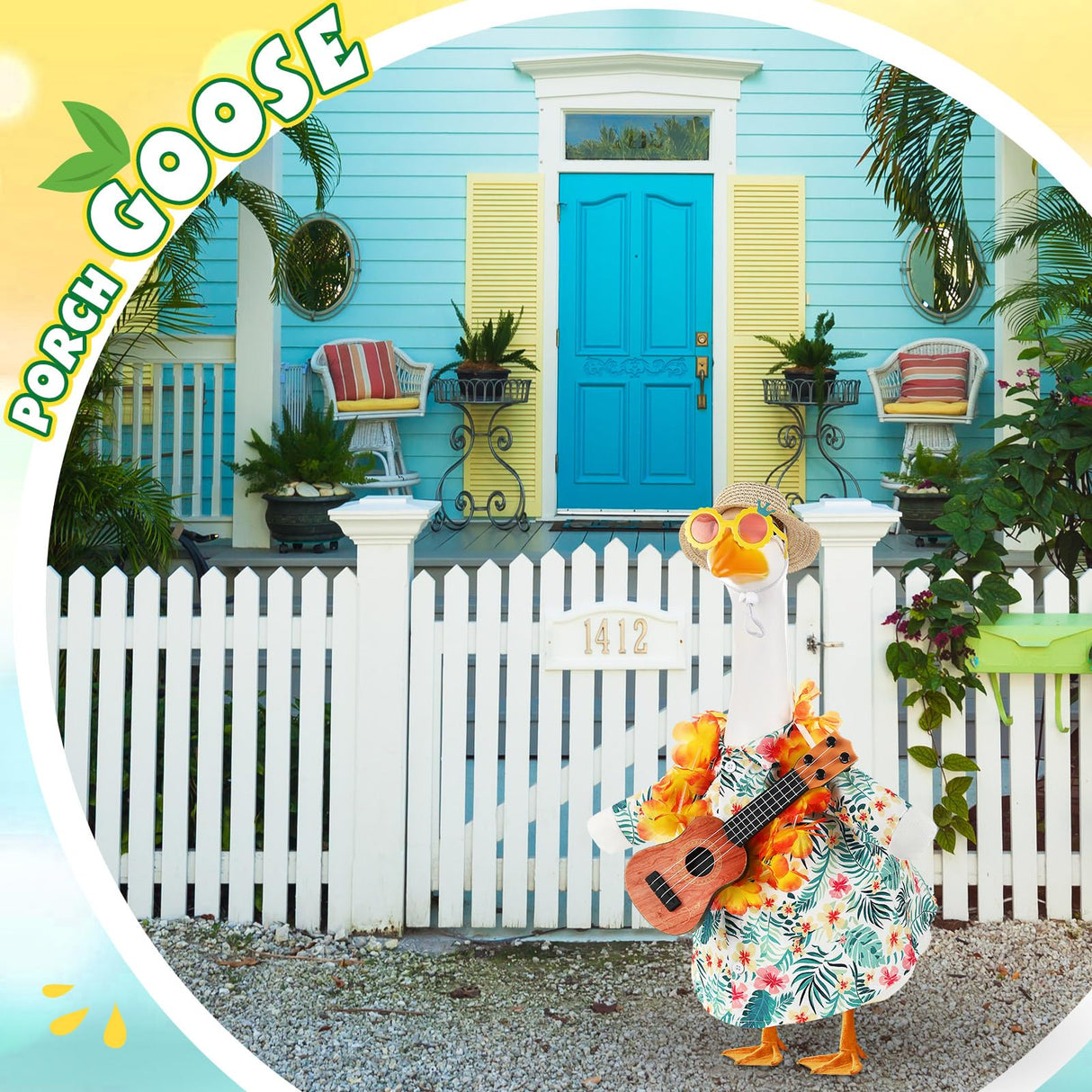Sunnymove Bikini Porch Goose Outfits with Sunglasses and Swimming Tube for 23" Summer Goose Costume Garden Patio Statue Decor(Guitar)