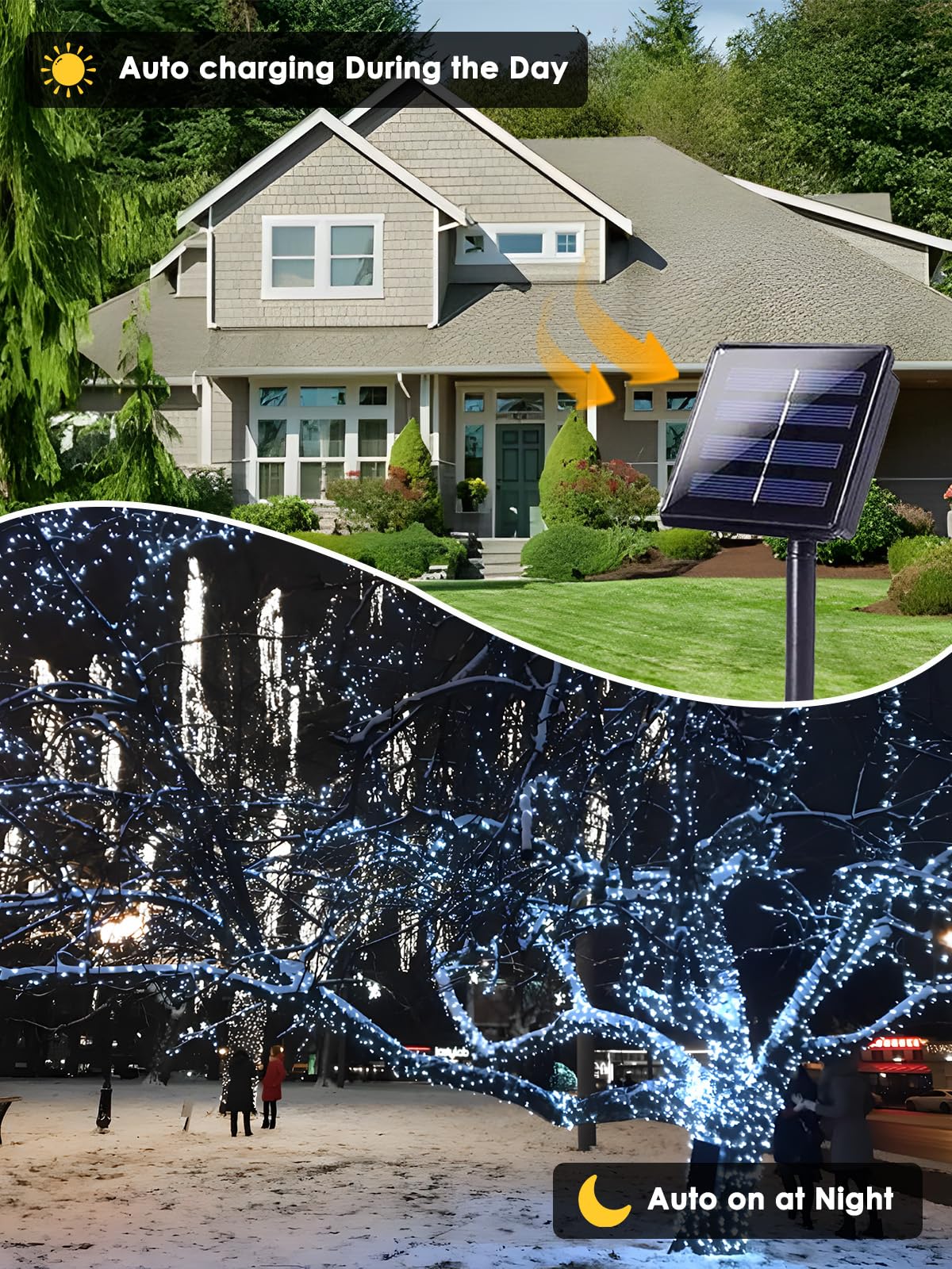 2 Pack 200 LED Solar String Lights for Outside, Solar Christmas Lights Outdoor with 8 Lighting Modes, Waterproof Green Wire Solar Powered Tree Light for Xmas Party Yard Garden Decorations (Cool White)