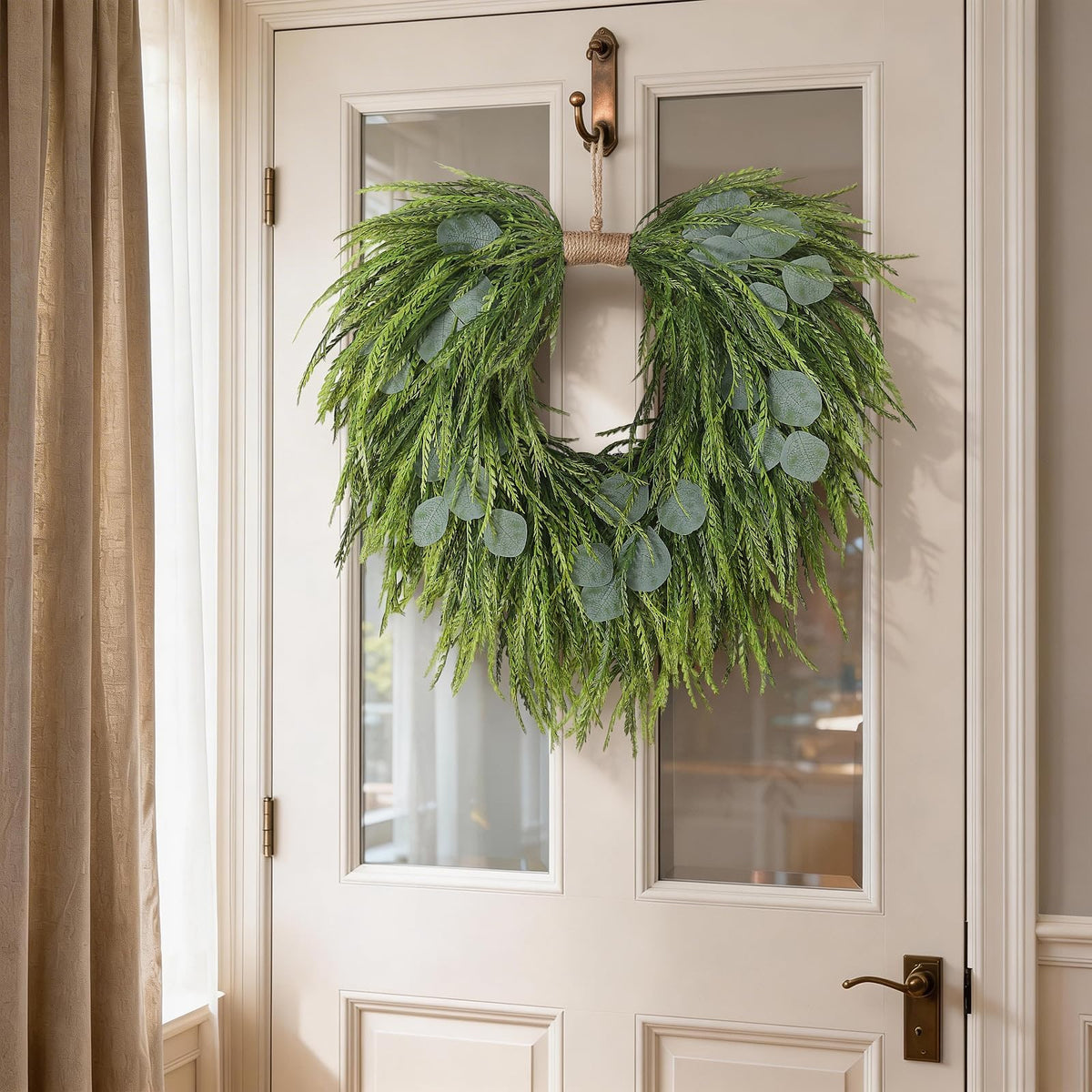 22" Artificial Eucalyptus & Saw Grass Wreath for Front Door Decor