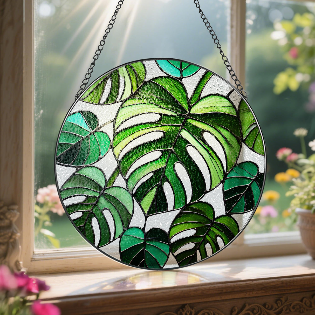 Stained Glass Window Hanging, 8 Inch Monstera Plant Stained Glass Suncatcher, Plant Sun Catcher, Plant Lover Decor, Plant Lover Gifts, Mother's Day, Birthday, Housewarming, Christmas, Festival Gifts