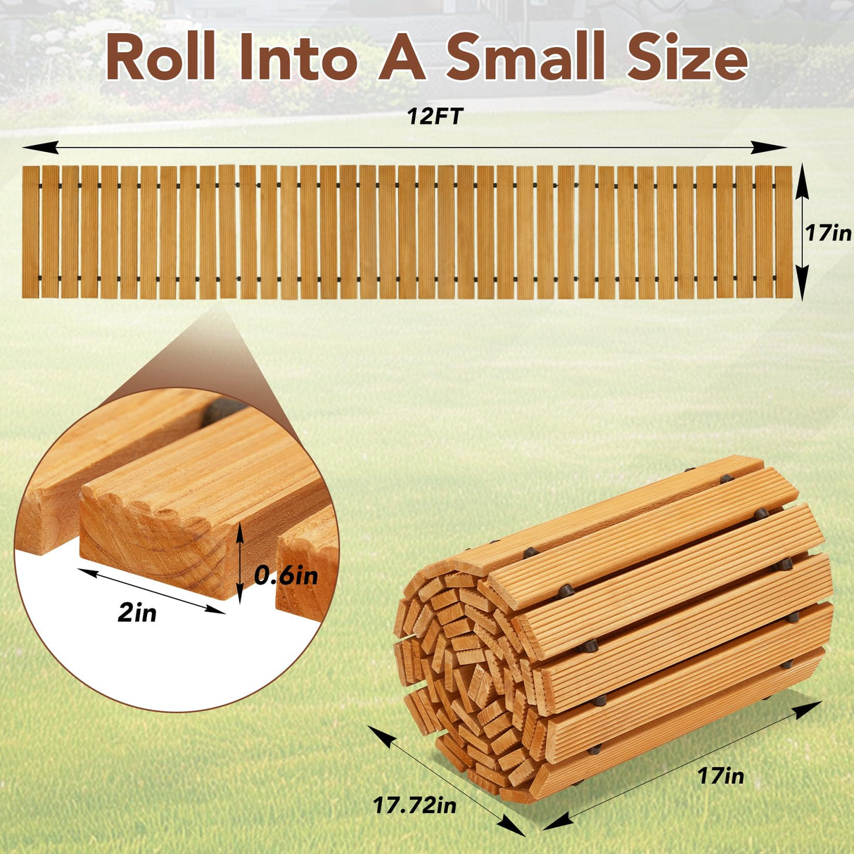 Buymoth 12FT Wooden Garden Pathway,Roll Out Decorative Straight Walkway