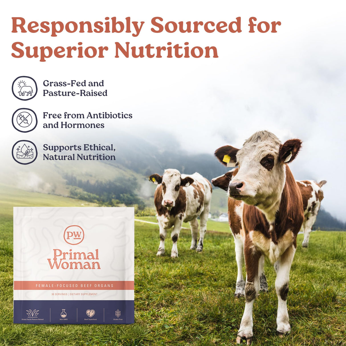 Primal Woman Beef Organ Supplement for Women - Heart, Liver for Women, Grass Fed, Pasture Raised Liver | Primal Beef Organ Capsules Woman (60 Capsules)