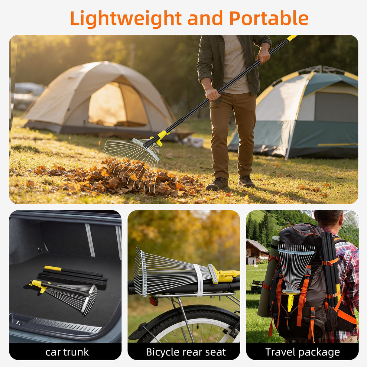 Byhargen Adjustable Metal Leaf Rake, Heavy Duty Garden Rake with Wide & Narrow Modes, Rustproof Steel Head, Adjustable Handle for Lawn Care, Yard Clean Up, and Mulch Spreading