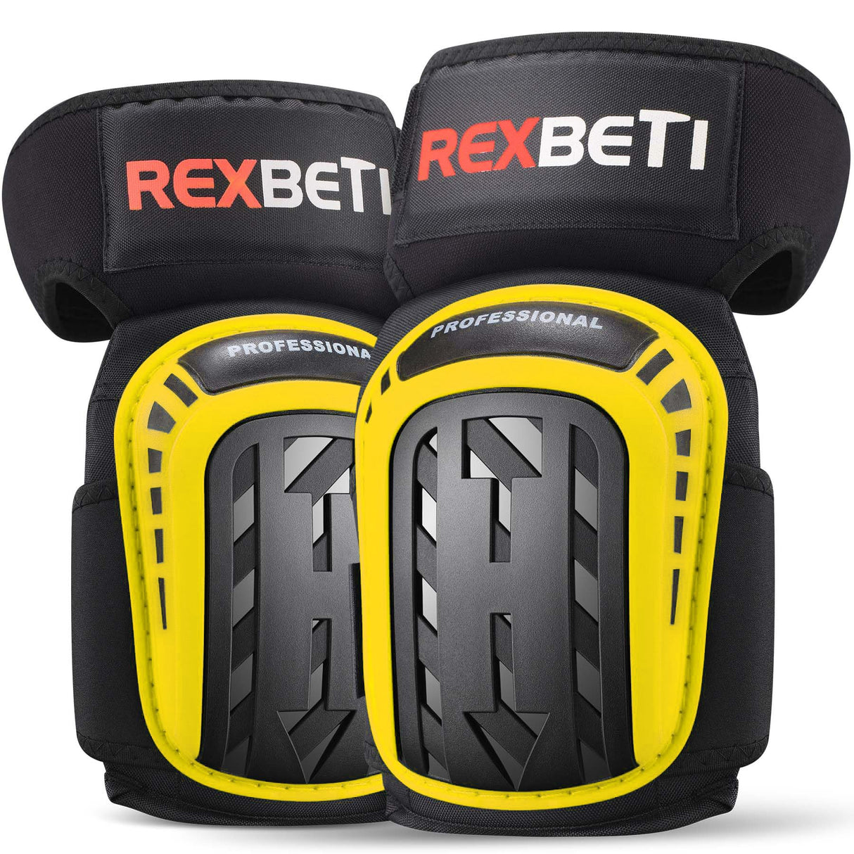REXBETI Knee Pads for Work, Construction Knee Pads for Men, Heavy Duty Comfortable Anti-slip Foam Gel Knee Pads for Gardening Flooring and Cleaning, Strong Stretchable Straps, Yellow
