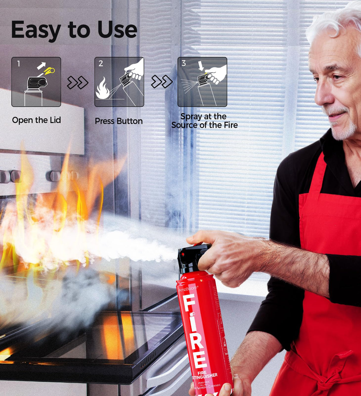 AmzBoom 2-Pack Fire Extinguisher Kit,Compact ABCK Spray for Home, Kitchen, Car, Grill | Eco-Friendly, Anti-Reignition | Mounting Bracket.