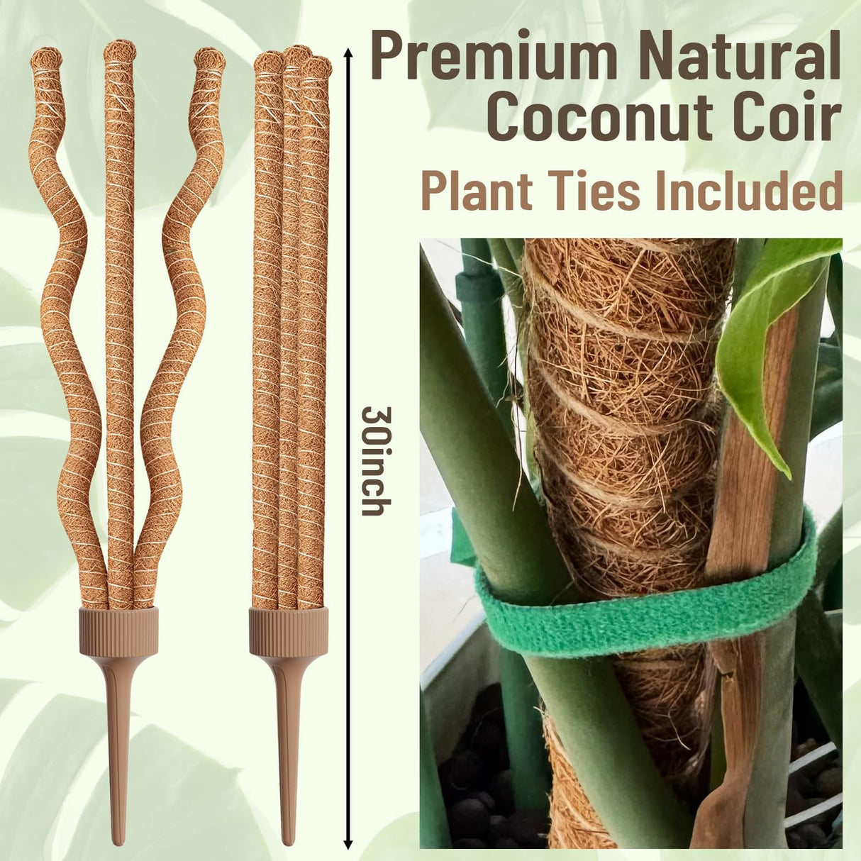 3-in-1 Moss Pole, Bendable 30IN Monstera Plant Support for Indoor-2 Pack